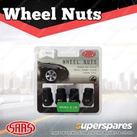 SAAS Wheel Nuts Acorn Bulge 12 x 1.50 Black Finish 35mm Length - in a Pack of 5