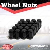 SAAS Wheel Nuts Flat Head Bulge 12 x 1.50 Black Finish 35mm Length Pack of 20