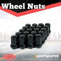 SAAS Wheel Nuts Flat Head Bulge 1/2 Inch Black Finish 40mm Length Pack of 20