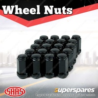 SAAS Wheel Nuts Flat Head Bulge 14x 1.5 Black Finish 45mm Length Pack of 20