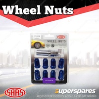 SAAS Wheel Nuts Small Diameter 6 Spline 1/2 Inch Blue with Spare Key Pack of 10