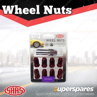 SAAS Wheel Nuts Small Diameter 6 Spline 1/2 Inch Red with Spare Key Pack of 10