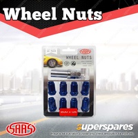 SAAS Wheel Nuts Small Diameter 6 Spline 12 x 1.25 Blue with Spare Key Pack of 10