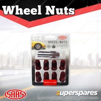 SAAS Wheel Nuts Small Diameter 6 Spline 12 x 1.25 Red with Spare Key Pack of 10