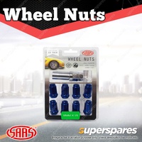 SAAS Wheel Nuts Small Diameter 6 Spline 12 x 1.5 Blue with Spare Key Pack of 10