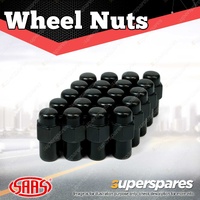 SAAS Wheel Nuts Mag 1/2 Inch Thread Black Finish 43mm Length Pack of 20