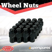 SAAS Wheel Nuts Mag 12 x 1.50 Thread Black Finish 43mm Length Pack of 20