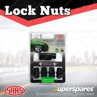 SAAS Lock Nuts Splined Acorn Bulge 12mm x 1.50 Black Chrome Finish Pack of 4
