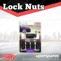 SAAS Lock Nuts Splined Acorn Bulge 41mm 1/2 Inch Black Chrome Finish Pack of 4