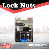 SAAS Lock Nuts Splined Acorn Bulge 44mm 14mm x 1.5 Black Chrome Finish Pack of 4