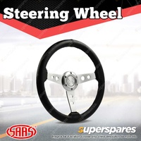 SAAS Steering Wheel 14 Inch Leather Retro Satin Sheen 3 Alloy Spokes
