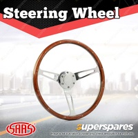 SAAS Steering Wheel 15 Inch Wood Classic Polished Alloy Slots Riveted Woodgrain