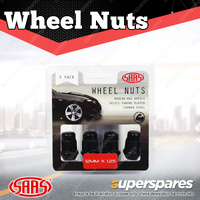 SAAS Wheel Nuts Acorn Bulge 12 x 1.25 Black Finish 35mm Length - in a Pack of 5