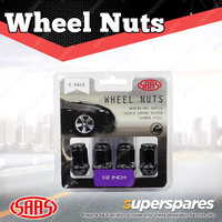 SAAS Wheel Nuts Flat Head Bulge 1/2" Black Finish 35mm Length - in a Pack of 5