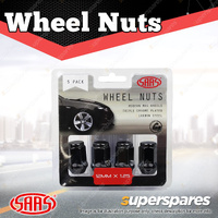 SAAS Wheel Nuts Flat Head Bulge 12 x 1.25 Black Finish 35mm Length Pack of 5