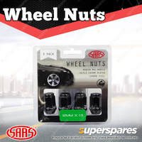 SAAS Wheel Nuts Flat Head Bulge 12 x 1.50 Black Finish 35mm Length Pack of 5