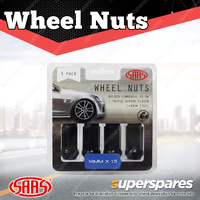 SAAS Wheel Nuts Flat Head Bulge 14 x 1.5 Black Finish 45mm Length Pack of 5