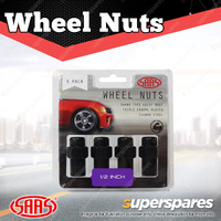 SAAS Wheel Nuts Mag 1/2" Black Finish 43mm Length - in a Pack of 5