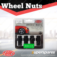 SAAS Wheel Nuts Mag 12 x 1.50 Black Finish 43mm Length - in a Pack of 5
