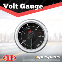 SAAS Electronic Volt Gauge 8v-18v 52mm Black Autoline Series White LED Lighting