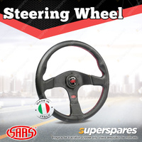 SAAS Steering Wheel Leather Corsa 350mm Contoured Grip Black Aluminium Spokes