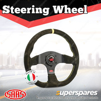 SAAS Steering Wheel Suede Pista 330mm Black Indicator Contoured Grip 40mm Dish