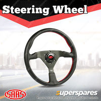 SAAS Steering Wheel Leatherette 14 inch Black Spoke Red Euro Stitching ADR