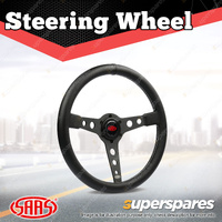 SAAS Steering Wheel Leatherette 14 inch Retro Black Spoke White Stitching ADR