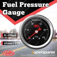 SAAS Fuel Pressure Gauge 0 - 100 Psi Liquid Filled 41mm Black Face