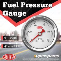SAAS Fuel Pressure Gauge 0 - 100 Psi Liquid Filled 41mm White Face