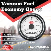 SAAS Vacuum Gauge 0-30 inHg 52mm White Muscle Series Mechanical Multi Color LED
