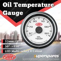 SAAS Oil Temp Gauge 50 Degree - 150 Degree 52mm White Face Muscle Series