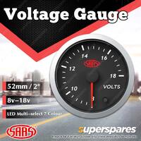 SAAS Voltage Gauge 8v-18v 52mm Black Face Street Series 7 Colour SG21250