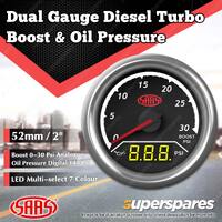 SAAS Dual Gauge Boost 0-30 Psi Analogue Oil Pressure 140 Psi Digital Trax Series