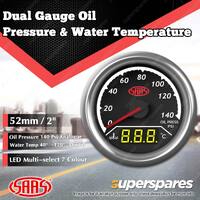 SAAS Dual Gauge Oil Pressure 140 Psi Analogue Water Temp 40-120 Deg Digital Trax