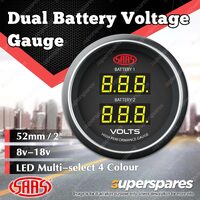SAAS Digital Dual Battery Voltage Gauge 8v-18v 52mm Black Muscle Series