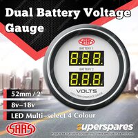 SAAS Digital Dual Battery Voltage Gauge 8v-18v 52mm White Muscle Series