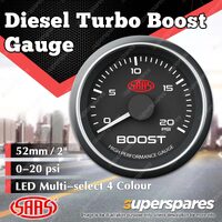SAAS Turbo Boost Gauge Diesel 0-20 psi 52mm Black Face Muscle Series