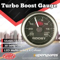 SAAS Turbo Boost Gauge 30 In-Hg 20 psi 66mm 2-5/8" Black Muscle Series