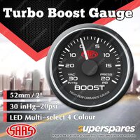 SAAS Turbo Boost Gauge 30 In-Hg 20 psi 52mm Black Face Muscle Series