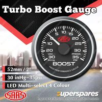 SAAS Turbo Boost Gauge 30 In-Hg 35 psi 52mm Black Face Muscle Series