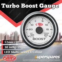 SAAS Turbo Boost Gauge 30 In-Hg 20 psi 52mm White Face Muscle Series