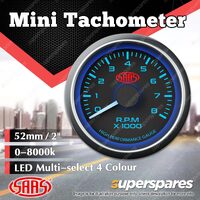SAAS Tachometer 0-8K 52mm Black Face Muscle Series 4 Colour Lighting