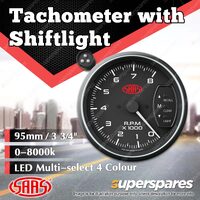 SAAS Tachometer 0-8K with Shiftlite 95mm 3-3/4" Black Face Muscle Series