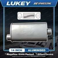 Lukey 8"x4" Oval - 14" Offset/Centre Muffler 2 1/4 Glass Packed - Ultraflo Acms