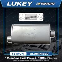 Lukey 8"x4" Oval - 16" Offset/Centre Muffler 2 1/4 Glass Packed - Ultraflo Acms