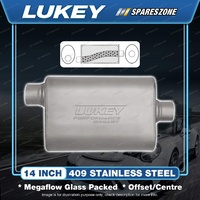 Lukey 10"x4" 1/2" Oval 14" O/C 409 Unpolished SS Muffler 2 1/4 Glass Packed