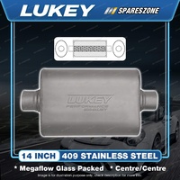 Lukey 10"x4" 1/2" Oval 14" C/C 409 Unpolished SS Muffler 2 1/4 Glass Packed