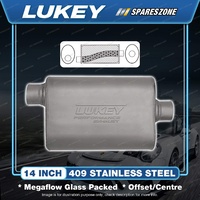 Lukey 10"x4" 1/2" Oval 14" O/C 409 Unpolished SS Muffler 2 1/2 Glass Packed