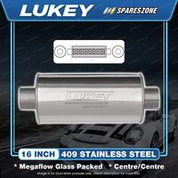 Lukey 6" Round 16" C/C 3" 409 Unpolished SS Muffler Glass Packed - Straight Thru